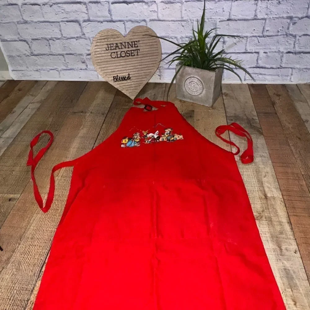 Fame Fabrics One Size Apron Style Red Native American Made In USA Vintage